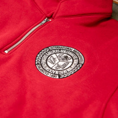 Clothing bearing the historic insignia of Steffee's union local awaits distribution to students.