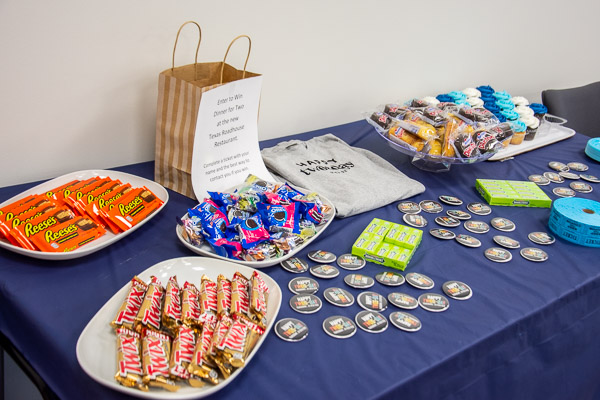 The center's snack table includes a number of enticements – including the #2, as in the shareable double portions of candy bars.