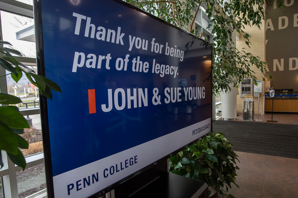 Throughout the day, large-screen TVs featured legacy trivia and grateful shoutouts to donors.