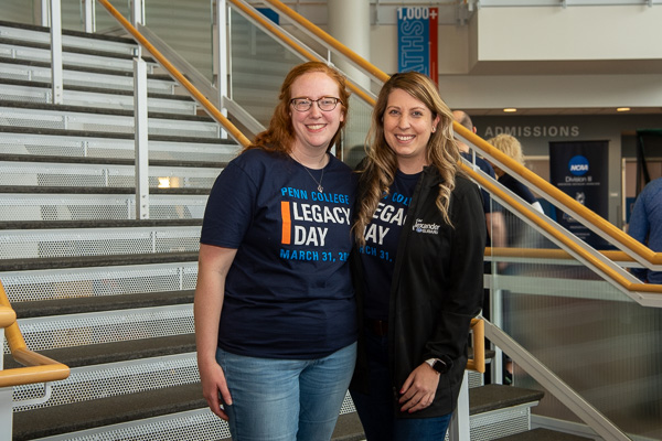 A student/alumna drop-in ... with a unique connection: Ashley J. Hoffer (left), an applied management student from Manheim, recognized alumna Whitnie-rae Mays (’14, applied technology studies, and ’12, advertising art), as the Penn College representative who encouraged her to enroll at the college. The two met at a social event for prospective students and alumni in Hershey when Hoffer was a senior in high school. Hoffer, who earned an associate degree in baking and pastry arts in 2020, has petitioned to graduate with her bachelor’s degree in May and has already secured a job in food catering and events management at Idlewild amusement park in southwestern Pennsylvania. Mays is the design and marketing manager for Blaise Alexander Family Dealerships.