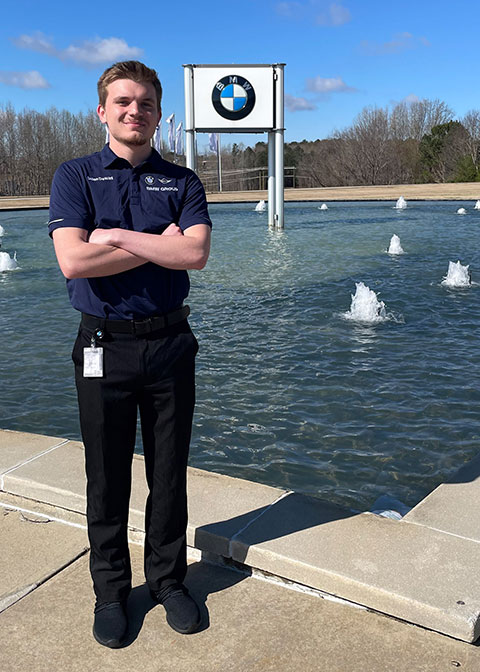 Pennsylvania College of Technology engineering design technology student Dillon DeWitt, of Oakland, Md., is interning at BMW Manufacturing Co. at its facility near Spartanburg, S.C. DeWitt is serving as a product engineering intern throughout the spring semester while taking courses from Penn College remotely.