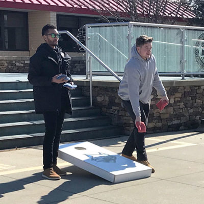 Unwinding with a beanbag toss or two ...