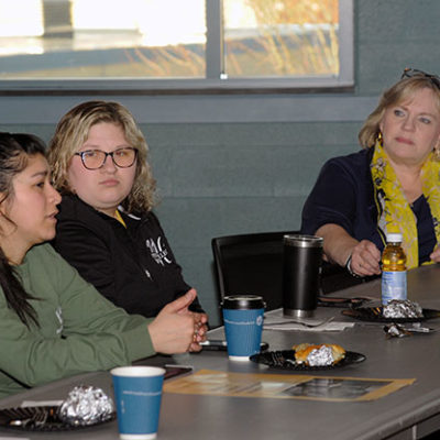 Franchesca C. Ybarra (left), majoring in welding and fabrication engineering technology, and Lauryn A. Stauffer, enrolled in automation engineering technology: robotics and automation, were among the students in attendance.