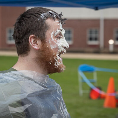 Paul C. Glover, of New Milford, a plastics and polymer engineering technology major, gets "pied" for a good cause.