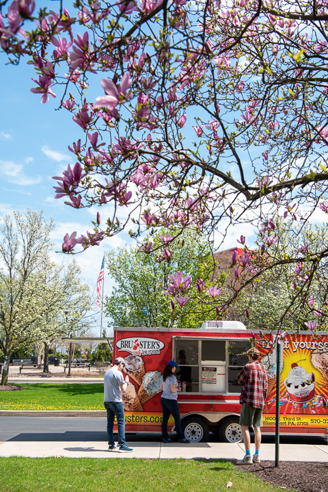 The campus rolled out the spring-blooming carpet for the occasion – with a side dish of ice cream. 