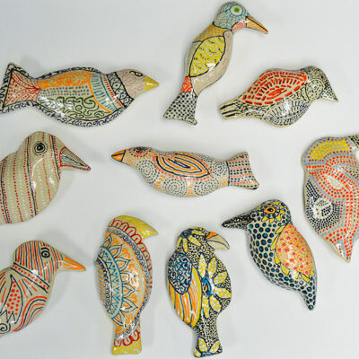 The ceramic birds are finished with an attractive gloss ... 