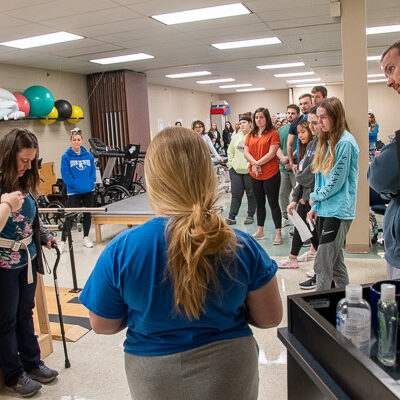 In the Physical Therapist Assistant Lab, dual enrollment students observe Penn College students as they observe one another’s techniques.