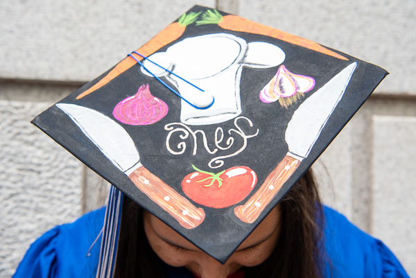 Alexis J. Muthler-Harris took a creative cue from her culinary arts technology major for the adornment of her graduation cap. 