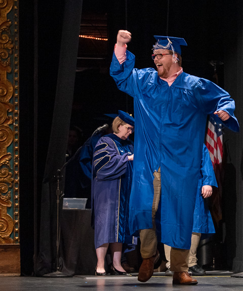 Welding technology grad Carson David Beach relishes the cross-stage journey, with enthusiasm that simply can't be contained.