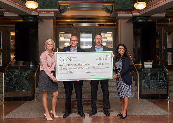 Attending a recent check presentation are (from left) Rachael Clark, vice president/regional retail market leader at Citizens & Northern Bank; Thomas Rudy, region president, C&N Bank; Jim Dougherty. the Community Arts Center's executive director; and Ana Gonzalez-White, director of development at the CAC.