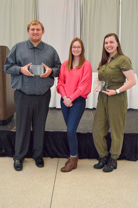 Representing WEB, honored for New Program of the Year, are (from left) TJ Gilbert, McKenna Nicole Myers and Sophia G. Wiest. Wiest, graduating this month in entrepreneurial innovation, was also tabbed as Unsung Hero of the Year.