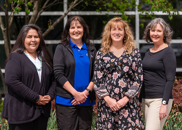 The 2022 Distinguished Staff Award winners at Pennsylvania College of Technology are (from left) Carol J. Counsil, Student & Administrative Services Center information desk assistant; Teri L. Umstead, dining services worker; Barbara J. Stevens, secretary of K-12 Outreach; and Jennifer McLean, associate dean of student affairs.