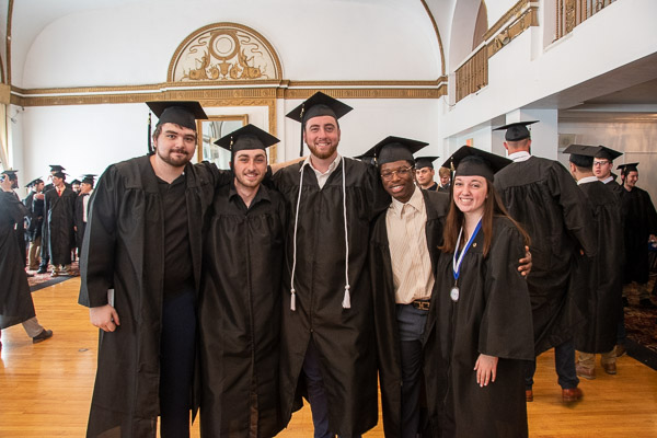 Engineering design technology grads (from left) Dennis M. Barton, of Jeanette; Brandon Z. Williams, of West Pittston; William L. Buck, of Williamsport; Matheu A. Davenport, of Williamsport; and Sydney M. Camut, of Shippensburg.