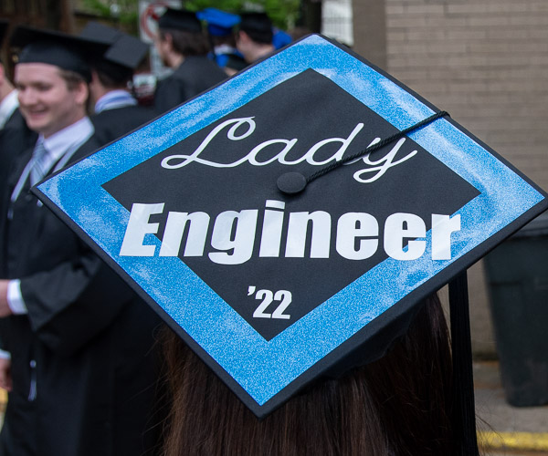 Sydney M. Camut’s well-designed cap speaks well to her new engineering design technology degree.