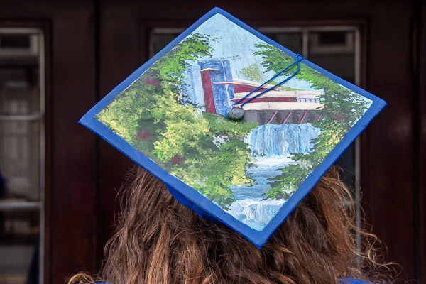 Kambria R. Raymond, an architecture student from Susquehanna, added a hand-painted rendition of Fallingwater, one of the famous designs of architect Frank Lloyd Wright, to her cap.