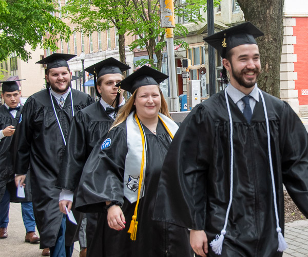Grads confidently make their way to the ceremony. From right: Declan W. Gatchell, Marcie R. Harman, Gavin R. Hoffman and Jason R. Hollenbach – all graduates of building science and sustainable design.