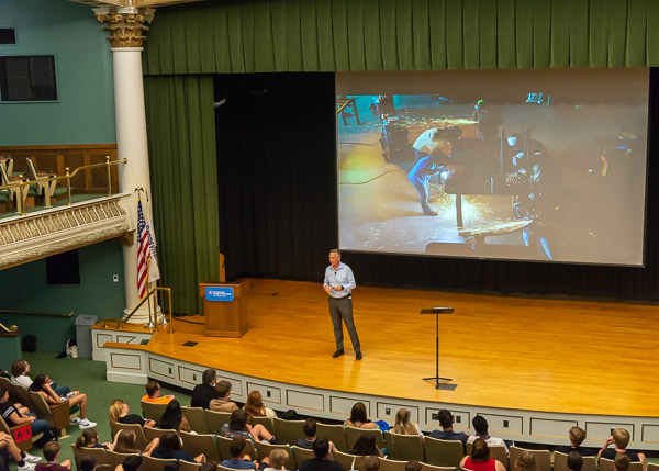 A photo of Penn College's roomy welding facilities, followed by an enticing video about a 