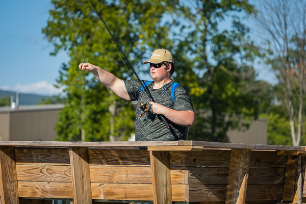 Ryan S. McCrickerd, an aviation maintenance technology student from Bethlehem, tries his luck from the deck ...