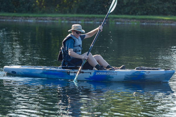 ... and takes a solo paddle around the ESC's signature 2.5-acre waterway.
