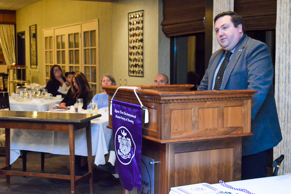 Guest speaker Wayne E. Reich Jr., ’03 and ’09, addresses the group. Reich, former director of bachelor’s degree nursing programs at Penn College, is CEO of the Pennsylvania Nurses Association and the Nursing Foundation of Pennsylvania.
