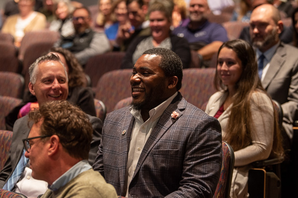 Nate Woods Jr., special assistant to the president for inclusion transformation, elicits an explanation of how Penn State is cultivating an inclusive environment. 