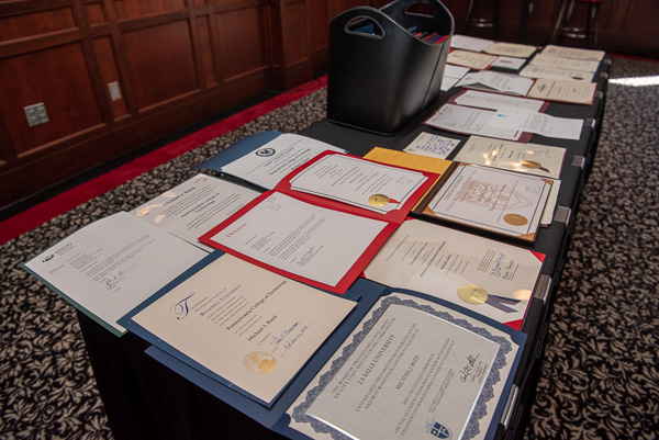 Congratulatory letters from dignitaries – including other college presidents, and officials from state government and the NCAA – are displayed in the Capitol Lounge.