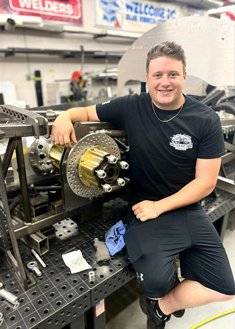 Dylan C. Godinez, a May 2022 graduate of Pennsylvania College of Technology, is a design engineer at The Garage Shop, a motorsports performance fabrication company, in Denver, N.C. Godinez, who earned a bachelor’s degree in engineering design technology, designed front and rear suspension brackets for a Ford Roadster that eclipsed 200 mph in a recent land speed race. 