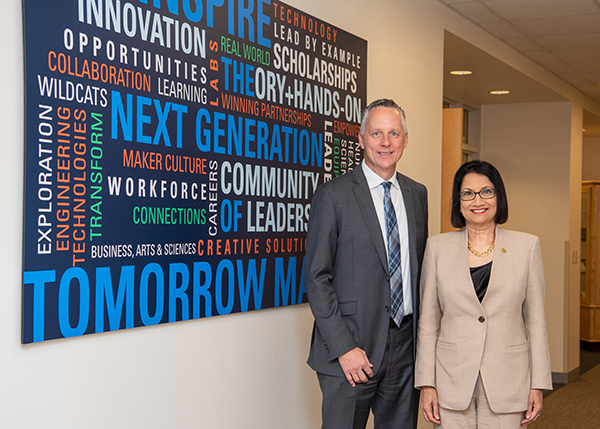 Penn College President Michael J. Reed and Penn State President Neeli Bendapudi meet at the outset of her daylong visit to Penn College, a special mission affiliate of Penn State. 