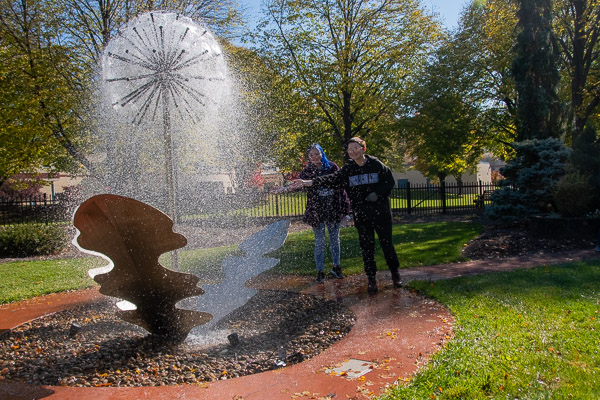 Getting their fingers (and probably their toes) wet at one of the campus’s newest water features are architecture student Tyler N. Crushong, of Abbottstown, and brother Miles.