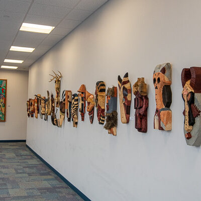 The second floor of the library offers ample wall space for a student exhibit.