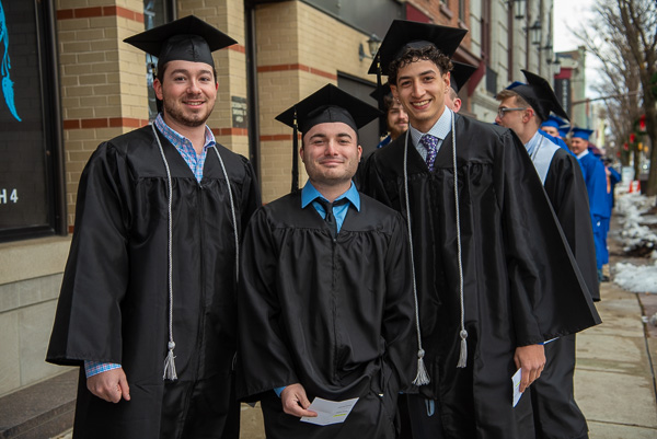 Literally building their careers are (from left) Jacob Bernard Campbell, Nicholas S. Greco and Sean M. Harrison, all graduating in residential construction technology & management. (Greco added an associate degree in building construction technology for good measure.)