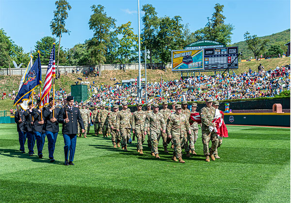 Bald Eagle Battalion, including cadets from Penn College, presents the colors at Howard J. Lamade Stadium during the Aug. 27 U.S. title game of the 75th annual Little League Baseball® World Series.