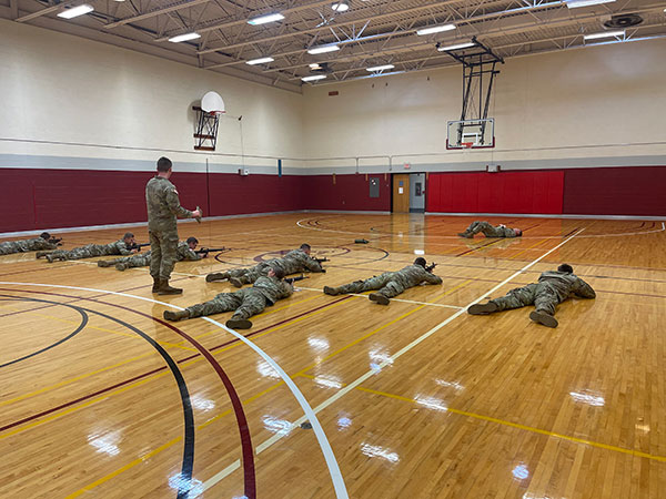 Freshmen conduct their first-ever Squad Tactical Exercise in one of the year's three labs. During various battle drills with the newer cadets, seniors allow them to take on leadership positions throughout the training day.