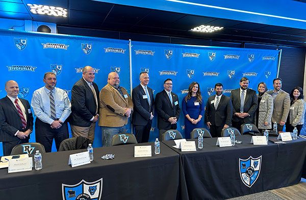 Among those on hand at Tuesday's STEAM Academy event are (from left) Hilliard; Farag; Martell; Steffee; Reed; Dan DeBone, president/CEO of the Westmoreland Chamber of Commerce; Berrier; Struzzi; Pittman; Carr; Westmoreland County Commissioner Sean Kertes; and Janet Ward, executive director of the Westmoreland-Fayette Workforce Investment Board.