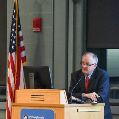 Chris Norton, senior vice president of WVIA, serves as moderator ...