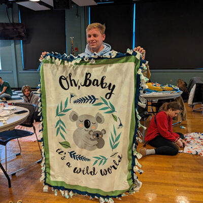 Koalas and kindness blend in a blanket displayed by Trevor L. Keaton, of Lansdale, a manufacturing engineering technology student and member of Sigma Pi.