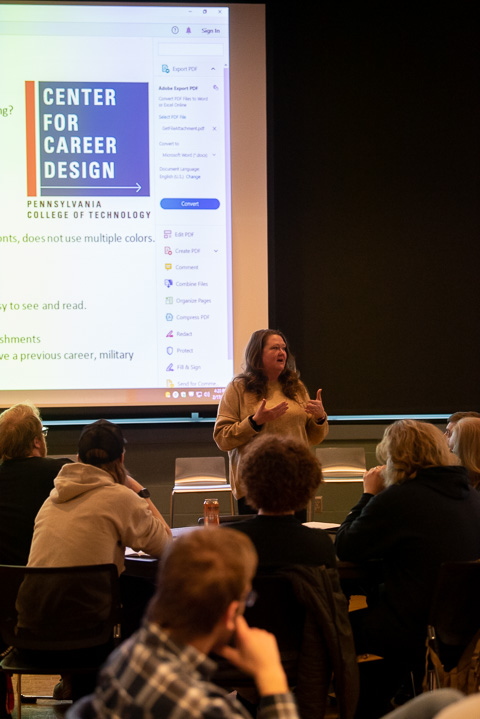 Shelley L. Moore, director of the Center for Career Design, conducts an informative primer on resume-writing.