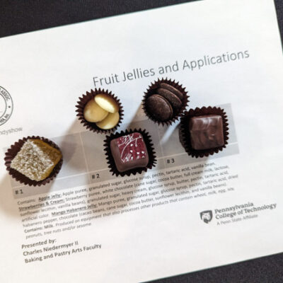 Samples and descriptions, provided by Niedermyer, for the retail confectioners attending his “Fruit Jellies and Applications” seminar.
