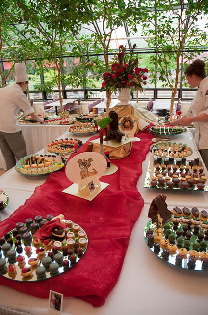 Before rolling out the red carpet for guests, baking and pastry arts students make last-minute touches to their sweet treats.