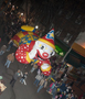 A clown balloon helps to spread the holiday cheer