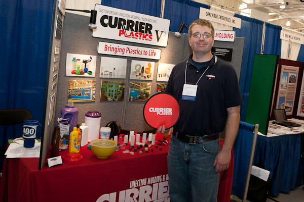Dustin Dreese, '04, plastics and polymer engineering technology, recruiting for Currier Plastics Inc.