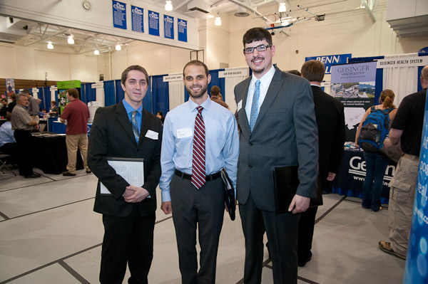 Dressed to impress (and do some networking of their own) are these seniors enrolled in information technology: network specialist concentration (from left): Sean M. Timm, of DuBoistown; Eric J. Carstensen, of Williamsport; and Kevin W. Faust, of Exton. 