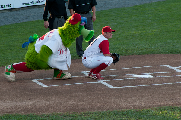 The "Phanatic," job-shadowing behind the plate