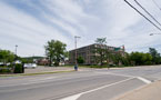 Looking northeast toward Klump Academic Center, augmented by a new parking area on the site of a landmark sandwich shop/apartment house