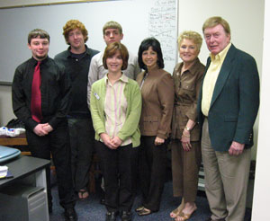 From left%3A Students Jeremy Swiger, Edward (Joey) Murphy and Sean Ford with Theresa Miller and Karen Maurer, cancer control specialists for the American Cancer Society, and Bernie and Red Swank, American Cancer Society volunteers.