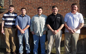 Pennsylvania College of Technology students who participated in a recent meeting of the Central Pennsylvania Chapter of the American Society of Heating, Refrigeration and Air Conditioning Engineers are, from left, Matthew S. Stever, Tyler A. Schaeffer, Christopher D. Banke and Gregory J. Miller. They are joined at right by David P. Socha, instructor and adviser to the Penn College ASHRAE chapter. (Photo by Alyssa Adams, student activities chairperson of Central Pennsylvania ASHRAE)