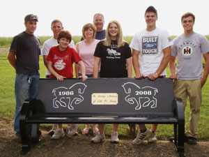 Members of Pennsylvania  College of Technology%E2%80%99s student chapter of the American Welding Society designed and built a bench memorializing former classmate Colt W. Jenny, of Beaver County. From left are May 2009 graduates Kade E. Poorman, of State College, and Jason M. Yantus, of Central City%3B Jenny%E2%80%99s sister Megan%3B his parents, Kathy and Dean%3B his sister Carolyn%3B his brother, Clint%3B and current student Ian B. Garrett, of Pittsburgh.