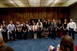Inductees into the Pennsylvania Xi Chapter of the Alpha Chi honor society gather in the Thompson Professional Development Center's Mountain Laurel Room