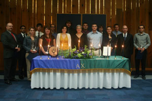 Penn College President Davie Jane Gilmour (center) joins the 2009-10 inductees into the college's Pennsylvania Xi Chapter of Alpha Chi.