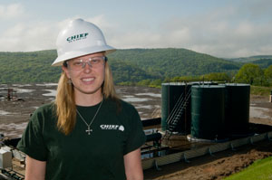 Amanda M. Kennedy, a midstream operator at Chief Oil %26 Gas' compression station, on location in eastern Lycoming County.